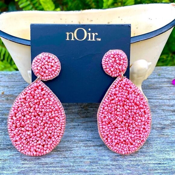 Noir Jewelry Pink Beaded Circle Teardrop Post Earrings. NWOT - Picture 1 of 2